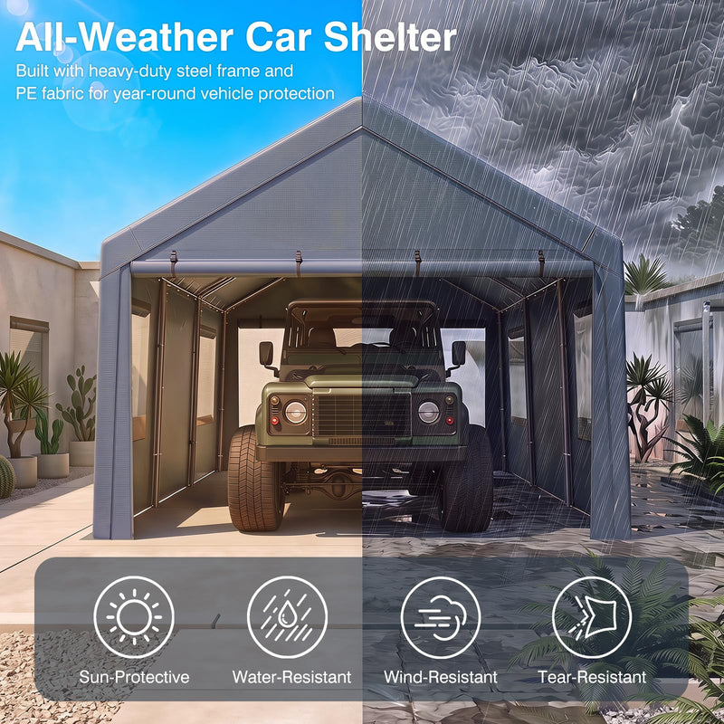 Load image into Gallery viewer, Goplus 10x20 FT Portable Garage with 2 Doors &amp; 4 Roll-Up Mesh Windows

