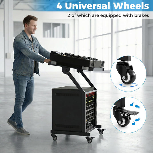 Goplus 9U DJ Mixer Stand with Lockable Wheels | Professional Studio Equipment Case Stand