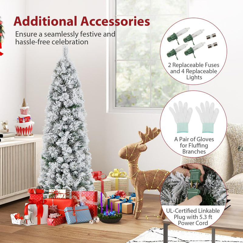 Load image into Gallery viewer, Goplus Pre-Lit Snow Flocked Pencil Christmas Tree for Home Office Holiday Decor

