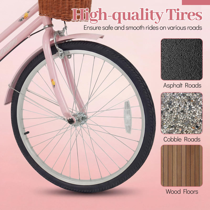 Load image into Gallery viewer, Goplus Beach Cruiser Bike with Basket Rear Rack Bell for Teens Adults Ladies
