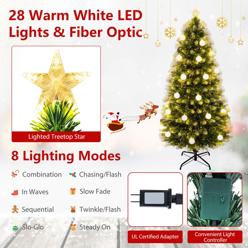 Load image into Gallery viewer, Goplus 5ft Pre-Lit Fiber Optic Christmas Tree with 8 Lighting Modes &amp; Star Tree Topper
