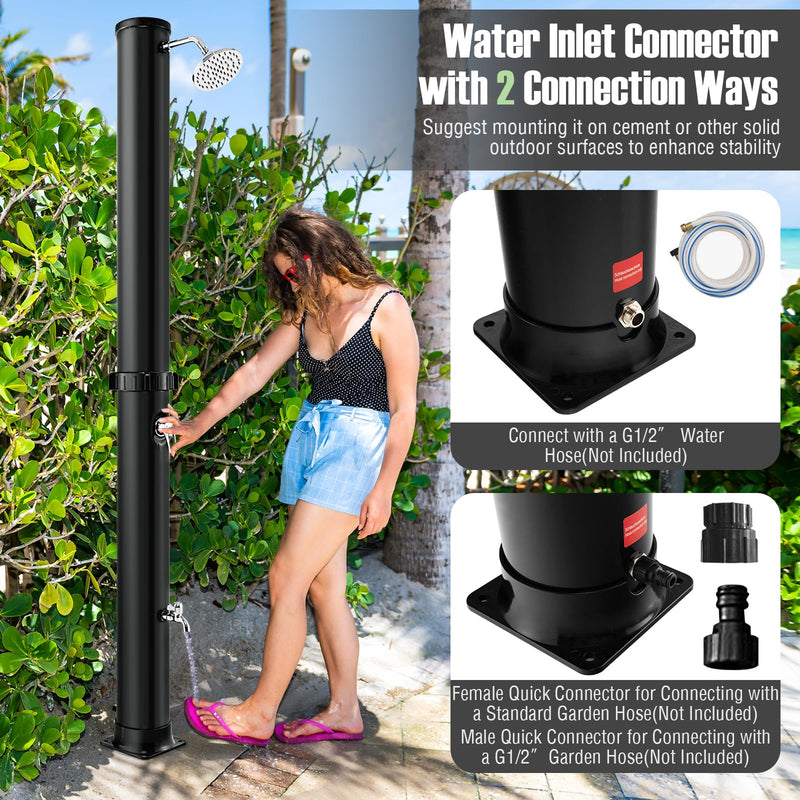 Load image into Gallery viewer, Goplus 10 Gallon Solar Heated Outdoor Shower, 7.2 FT Freestanding Garden Pool Shower with Rotating Shower Head
