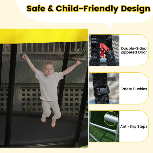 Goplus 16FT ASTM Approved Recreational Trampoline with Non-Slip Ladder Enclosure Net & Anti-Rust Coating