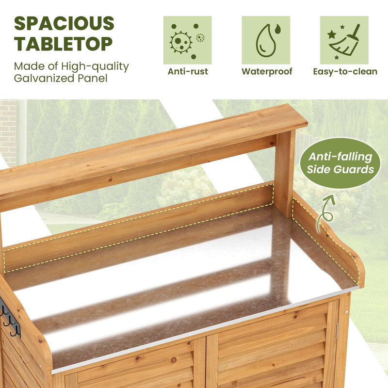 Load image into Gallery viewer, Goplus Outdoor Potting Bench Table, Gardening Table w/Storage Cabinet, Galvanized Metal Tabletop
