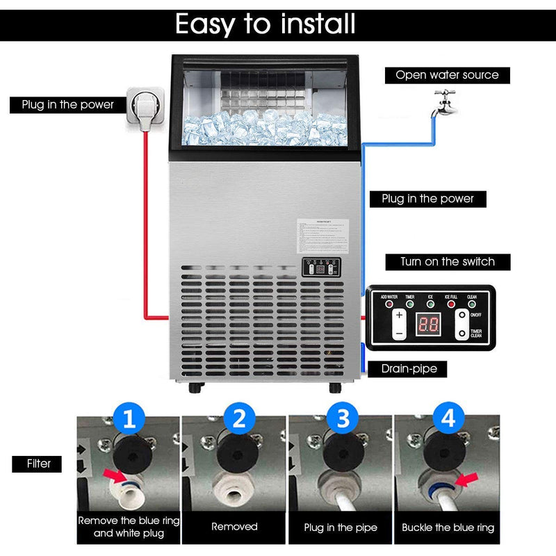 Load image into Gallery viewer, Commercial Home Ice Maker Machine, Built-in Stainless Steel Electric Ice Cube Maker, 33lbs Storage Capacity &amp; Ice Shovel
