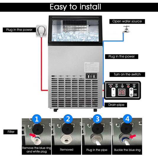 Commercial Home Ice Maker Machine, Built-in Stainless Steel Electric Ice Cube Maker, 33lbs Storage Capacity & Ice Shovel
