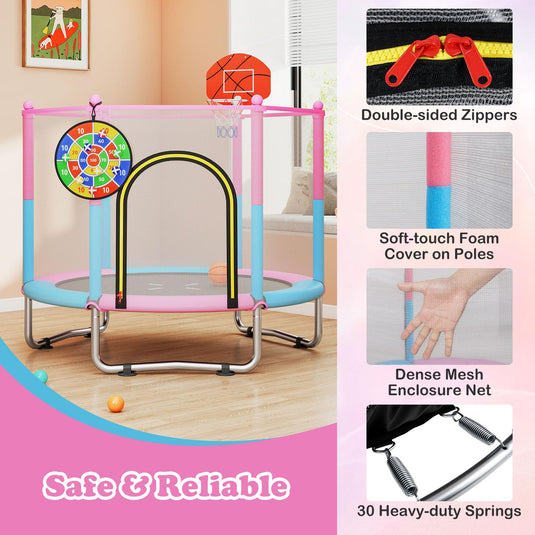 Goplus 60" Toddler Recreational Trampoline with Basketball Hoop for 3-6 Years Old Kids