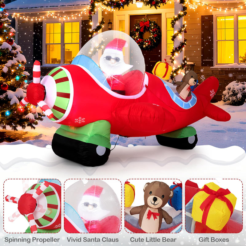 Load image into Gallery viewer, Goplus 7.2 Ft Animated Inflatable Santa on Plane Pre-lit Blow up Yard Decoration
