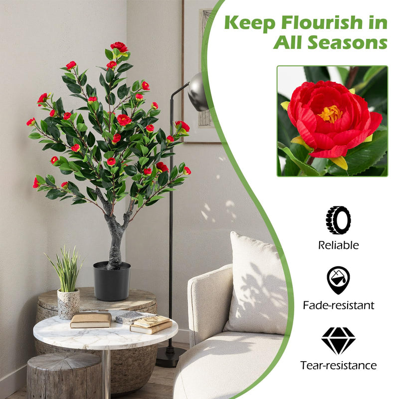 Load image into Gallery viewer, Goplus 39.5 inch Artificial Camellia Tree Set of 2 | Indoor Greenery Floral Plant Potted Decoration Tree
