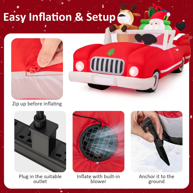 Load image into Gallery viewer, Goplus 7.7 FT Long Lighted Xmas Inflatable Santa Claus &amp; Reindeer Driving Red Car Gift Boxes
