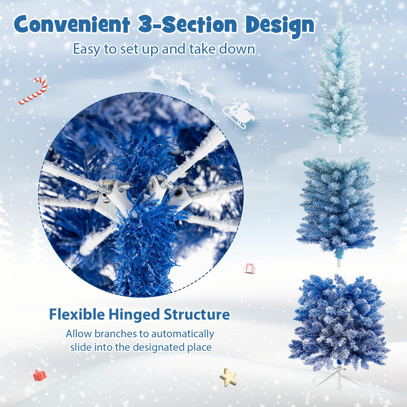 Load image into Gallery viewer, Goplus 6 FT Blue Gradient Snow Flocked Christmas Tree, Artificial Unlit Hinged Xmas Full Tree with 435 Lush Branch Tips
