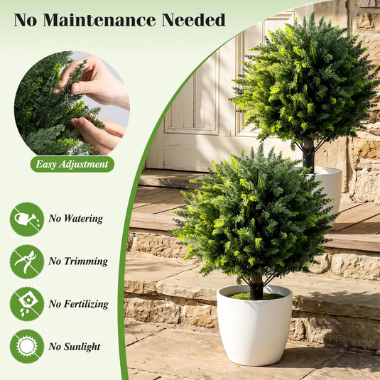 Goplus 27.5" Artificial Cypress Topiary Trees Set of 2 for Front Porch Patio Home Decoration
