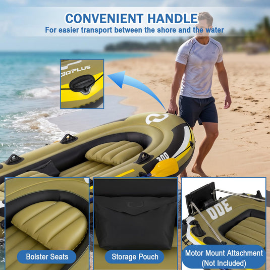 Goplus 3/4 Person Heavy-Duty Fishing Raft Set with Oars Bolster Seats Pouch & Rod Holders