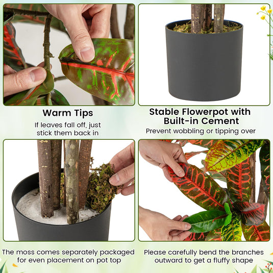 Goplus 5 FT Tall Artificial Croton Palm Tree in Pot with Gradient Leaves