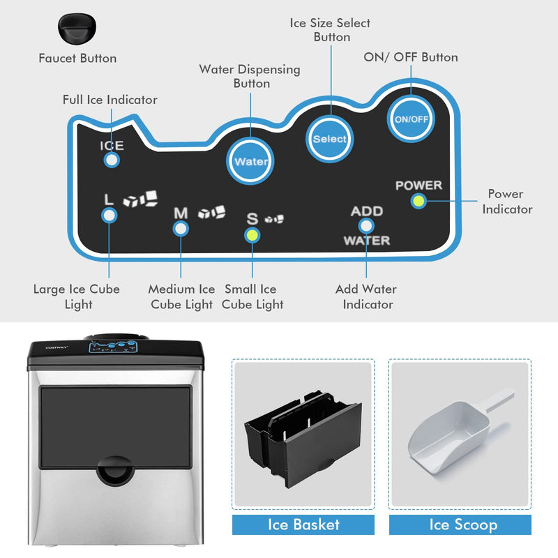 Load image into Gallery viewer, 2 in 1 Countertop Ice Maker Machine with Water Cooler Dispenser Combo, 48LBS/24H, S-M-L 3 Sizes Bullet Ice
