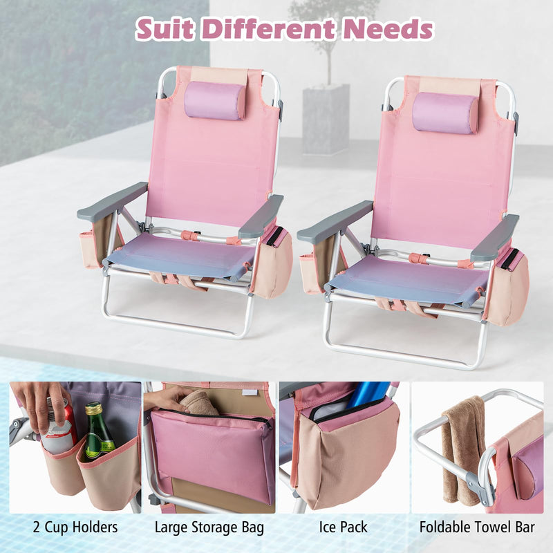 Load image into Gallery viewer, Goplus Backpack Beach Chairs, 4 Pcs Portable Camping Chairs with Cool Bag and Cup Holder
