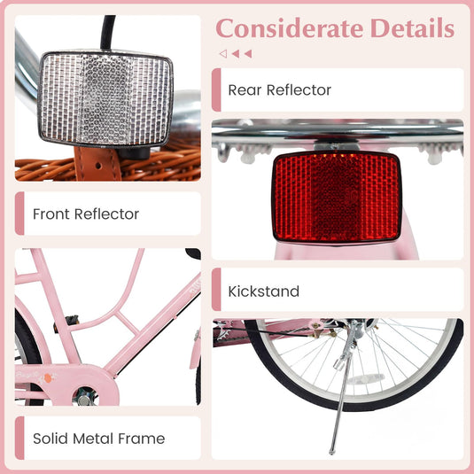 Goplus 24/26-Inch Beach Cruiser Bike for Women w/ Cup Holder Basket & Front Rear Reflectors