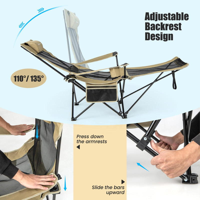Load image into Gallery viewer, Goplus Reclining Camping Chair with Foot Rest, Folding Lounge Chair for Adults, w/Adjustable Backrest
