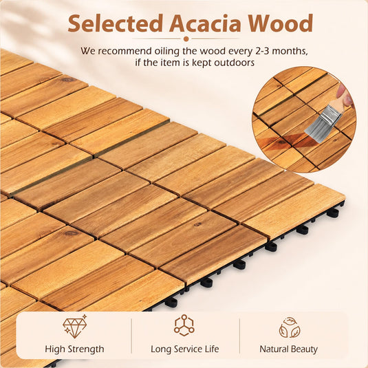 Goplus 27/54-Pack Acacia Wood Interlocking Deck Tiles (Grid) | All-Weather Flooring Tiles
