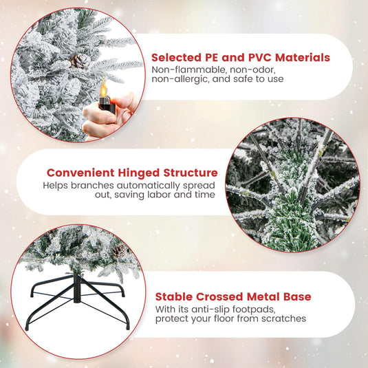 Goplus Pre-Lit Snow Flocked Christmas Tree with Warm-White Incandescent Lights