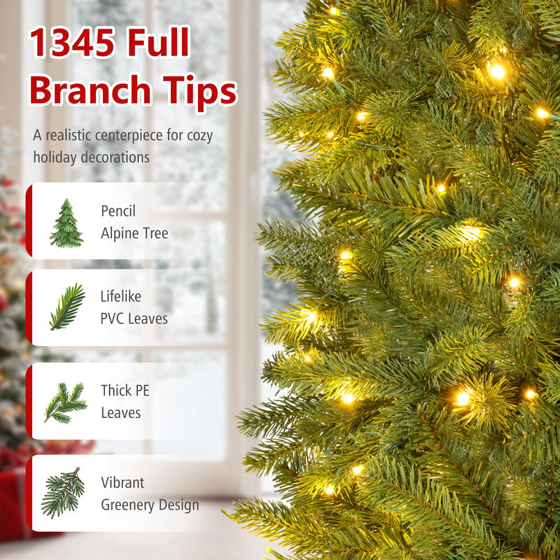 Load image into Gallery viewer, Goplus 9ft Pre-Lit Pencil Christmas Tree with 550 Lights and 9 Light-Modes
