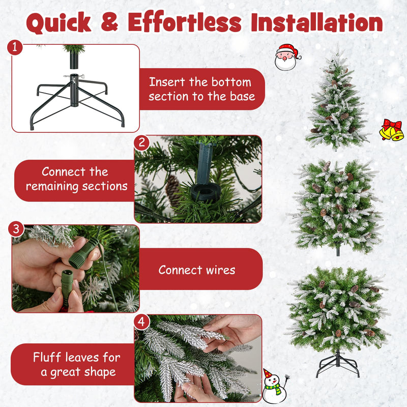 Load image into Gallery viewer, Goplus 6 FT Pre-Lit Pencil Christmas Tree, Artificial Snow Flocked Hinged Xmas Tree with 280 Warm-White LED Lights
