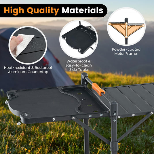 Goplus Camping Cooking Table, Outdoor Grill Table, Folding Camp Kitchen with Aluminum Tabletop