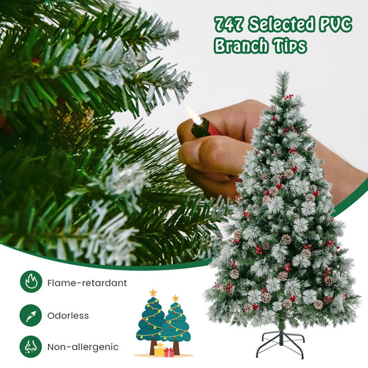 Goplus 6ft Pre-Lit Artificial Christmas Tree, Hinged Xmas Tree, for Office Home Decor