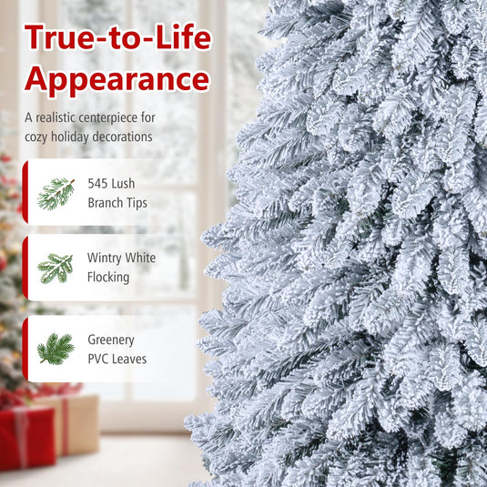 Goplus 6ft/7ft Pop Up Snow Flocked Christmas Tree | Easy Setup for Small Space Porch Corner