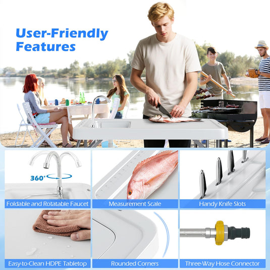 Goplus Folding Fish Cleaning Table 42.5 Inch Portable Camping Sink Table with Rotatable Faucet