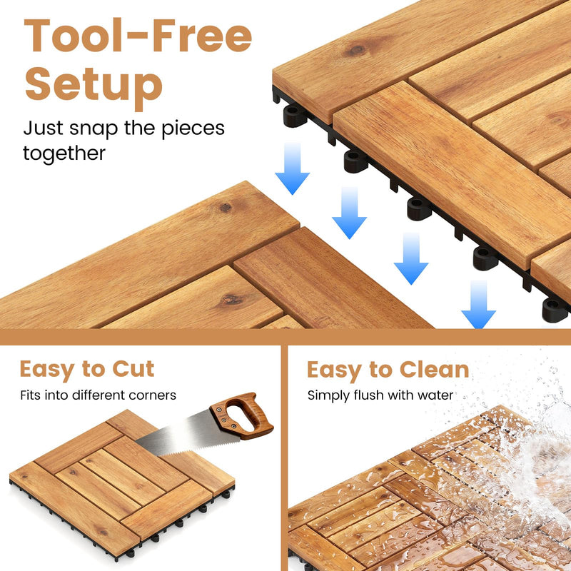 Load image into Gallery viewer, Giantex Golden Teak Frame Acacia Wood Deck Tiles 27/54 sq.ft Waterproof Outdoor Floor Tiles
