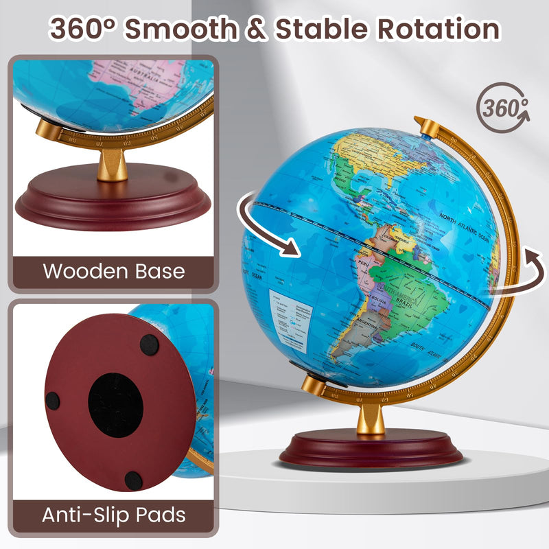 Load image into Gallery viewer, Goplus 8 Inch Night Light up Globe Lamp with Wooden Stand and HD Map for Kids Adults
