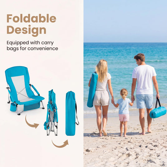 Goplus Folding Beach Chairs Set of 2 Lightweight Portable Low Seat Camping Chairs