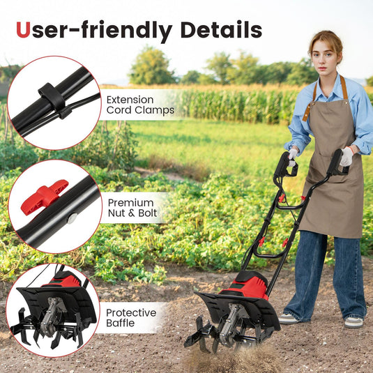 Goplus Corded Electric Tiller Cultivator 10 Amp Powerful Foldable Garden Rototiller