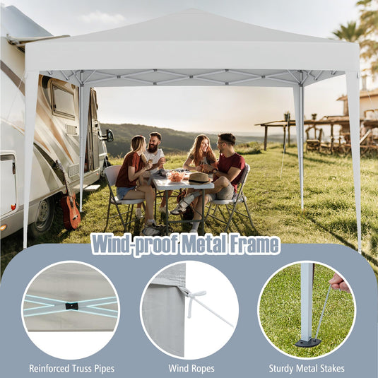 Goplus 10 FT x 10 FT Pop-Up Canopy Tent, Easy Setup Instant Folding Shelter w/Mesh Netting, Carry Bag, 8 Stakes & 4 Ropes, Height Adjustable Sunshade, Commercial Tent for Campin