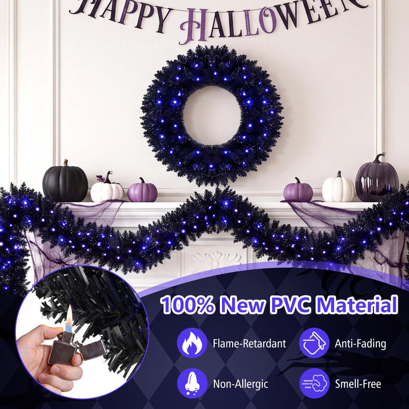 Load image into Gallery viewer, Goplus 24" Black Halloween Wreath and 9 ft Garland Set for Christmas
