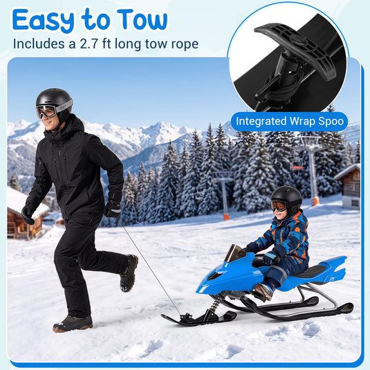 Goplus Snow Racer Sled with Brakes Steering Handle and Tow Ropes