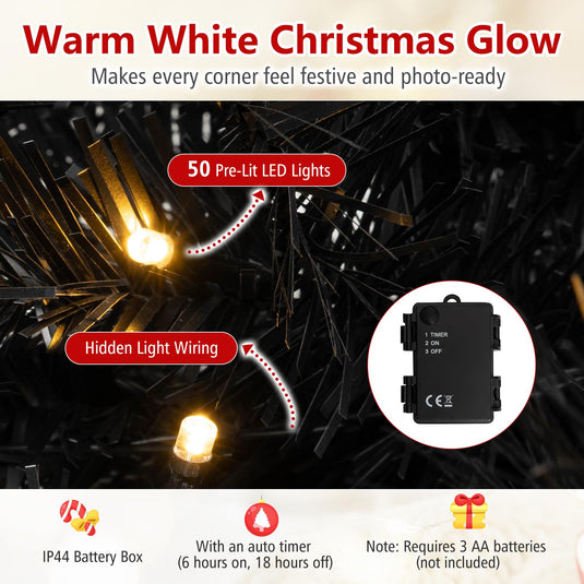 Goplus 4 ft Pre-Lit Christmas Tree with 110 Branch Tips 50 Warm White LED Lights & Auto Timer