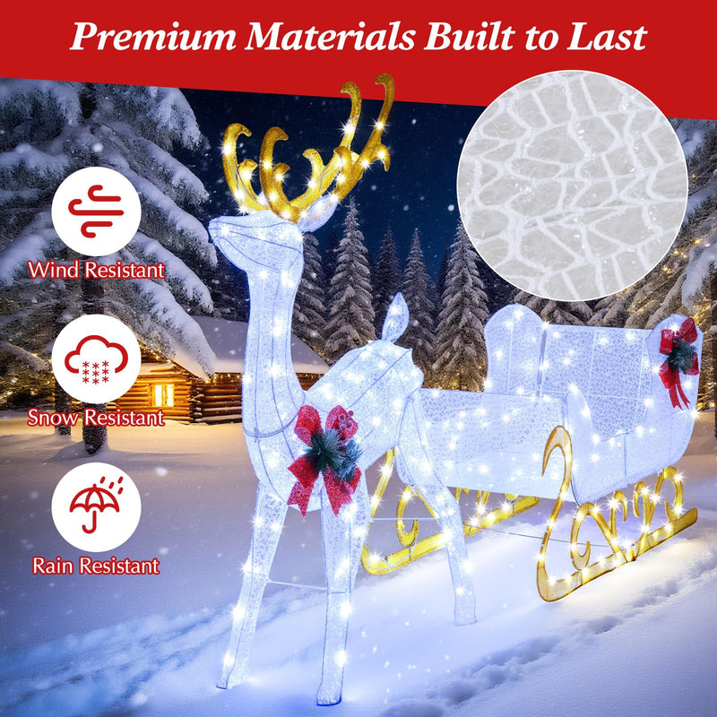 Load image into Gallery viewer, Goplus Lighted Christmas Reindeer and Sleigh w/ 215 LED Lights
