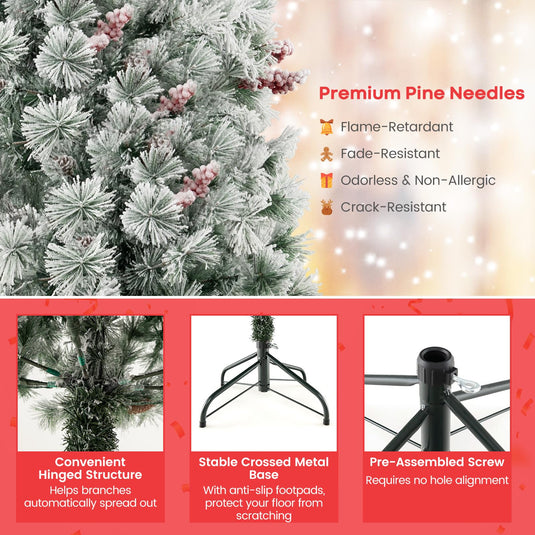 Goplus 4.5ft Pre-Lit Artificial Christmas Tree, Snow-Flocked Hinged Xmas Tree with 251 Pine Needles