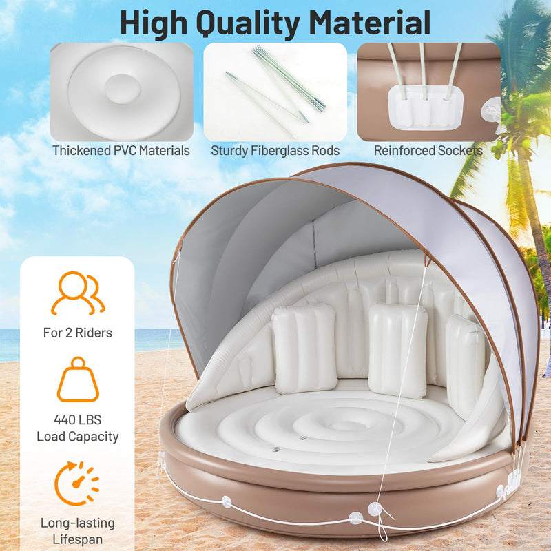 Load image into Gallery viewer, Goplus 73” Tanning Pool Lounger Float with Retractable &amp; Removable Canopy
