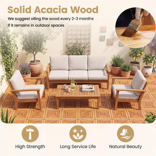 Goplus 24/48-Pack Acacia Wood Interlocking Deck Tiles (Diagonal) | Outdoor Waterproof