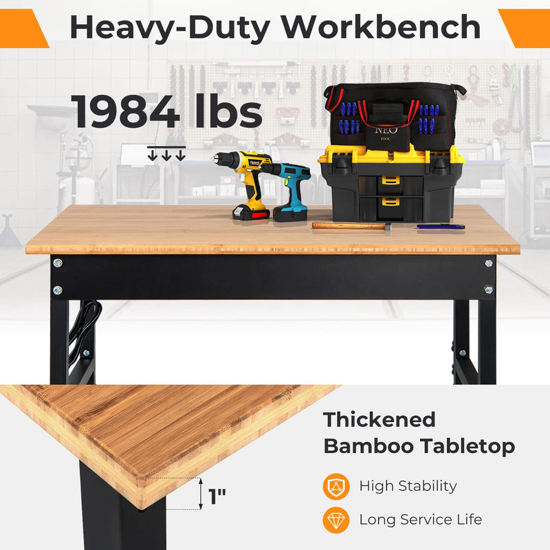 Load image into Gallery viewer, Goplus Work Bench with Power Outlet, 48¡±Adjustable Rolling Work Table w/Removable Wheels &amp; Foot Pads, 1984LBS Capacity
