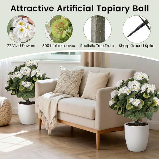 Goplus 22.5” Artificial Begonia Ball Trees Set of 2 with Ground Spikes