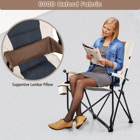 Goplus Camping Chairs, Portable Lumbar Back Beach Chair, Folding Chair for Outside, Fishing, Hiking, Picnic