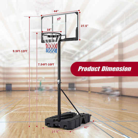 Goplus 10 FT Stepless Adjustable Basketball Goal System w/Fillable Base