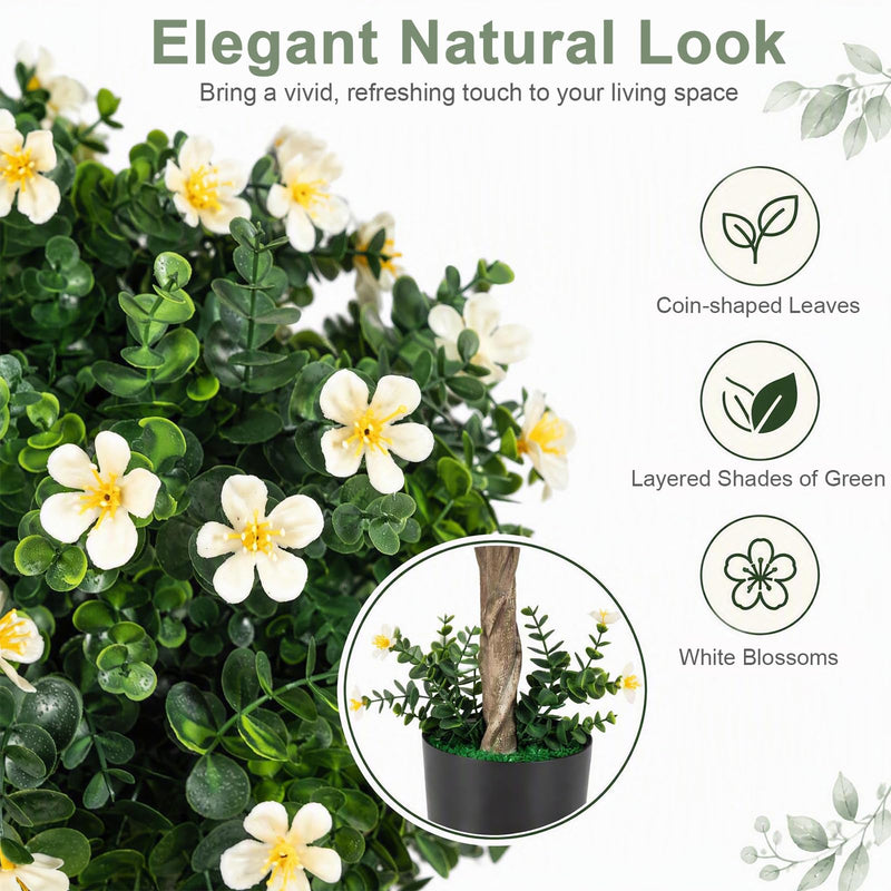 Load image into Gallery viewer, Goplus 26" Artificial Topiary Trees Set of 2 | Realistic Potted Plants w/ White Blossoms and Round Leaves
