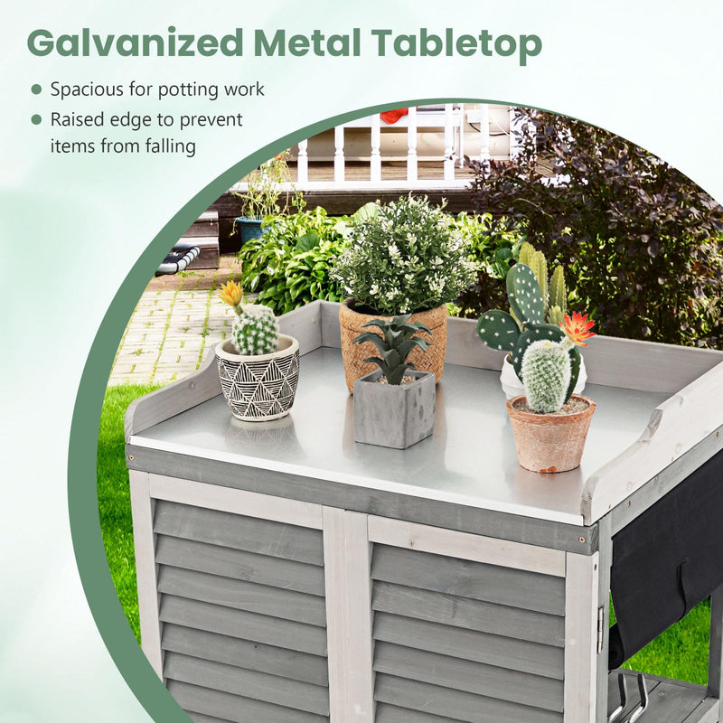 Load image into Gallery viewer, Goplus Outdoor Potting Bench Table, Garden Storage Cabinet w/Metal Tabletop
