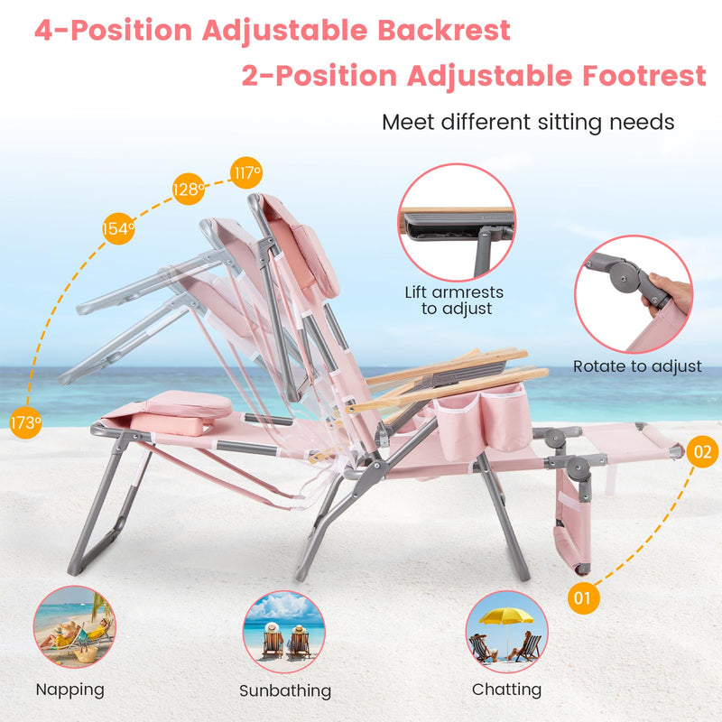 Load image into Gallery viewer, Goplus 3-in-1 Foldable Beach Chair Heavy-Duty Recliner for Camping Poolside Sunbathing
