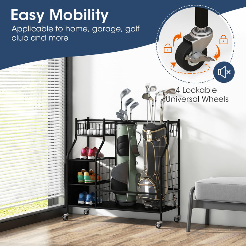 Load image into Gallery viewer, Goplus Golf Bags Storage Garage Organizer, Golf Bag Rack with Lockable Universal Wheels for Golf Clubs
